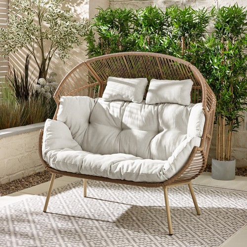 Beige rattan double egg chair - beige,