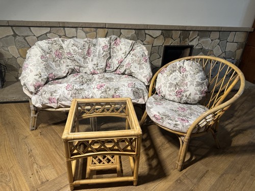Wicker bamboo cane garden sofa - bamboo,