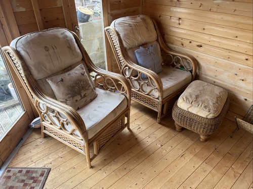 Rattan chairs and footstool - chairs,