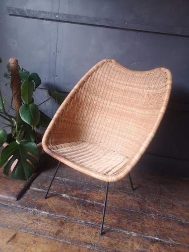 Vintage wicker cane metal - cane, &
