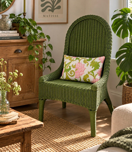 Green rattan wicker - green, back