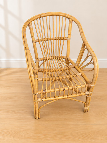 Vintage rattan cane armchair - rattan,