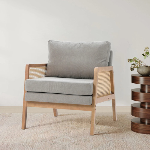 Grey upholstered armchair - upholstered, wood